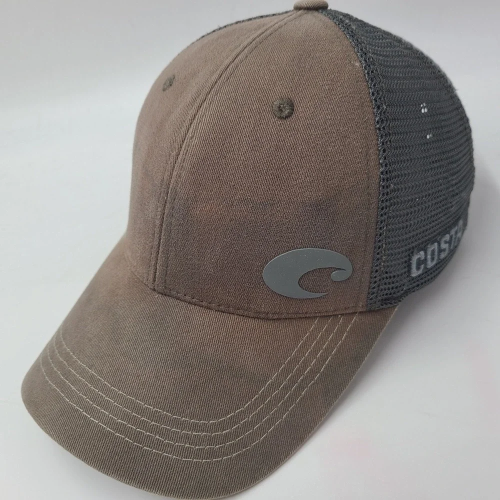 Costa Hat Adjustable Trucker Mesh Brown Gray Distressed Del Mar Fishing Outdoors